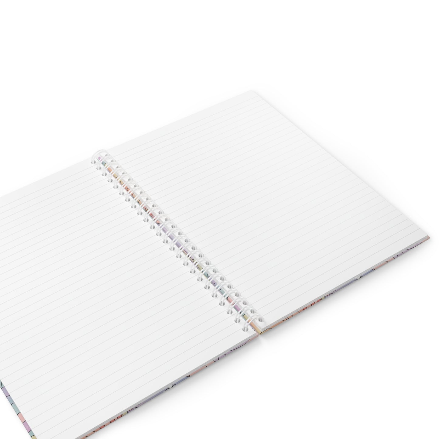 White notebook with decorative stitching on a white background