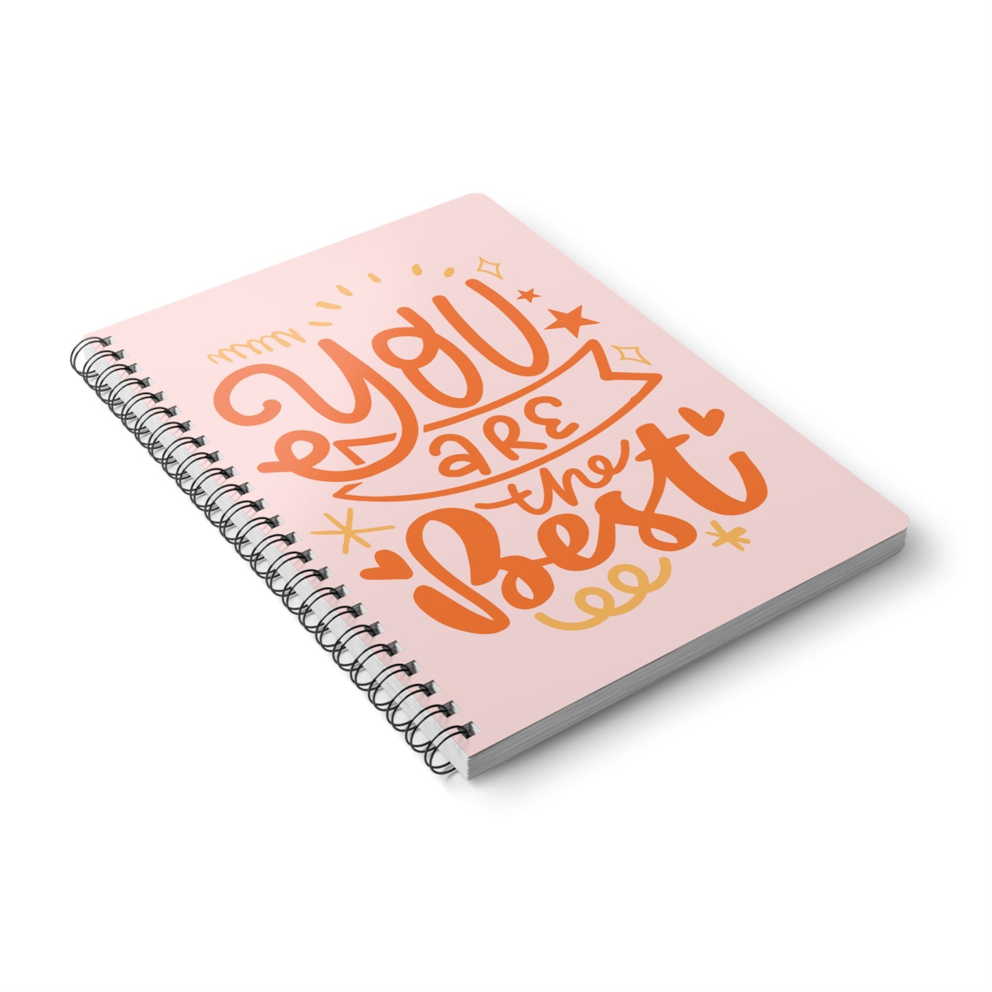 Pink notebook with 'You are the best' text on a white background