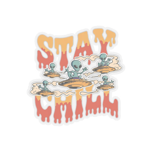 Sticker with aliens and 'Stay Chill' text on a white background