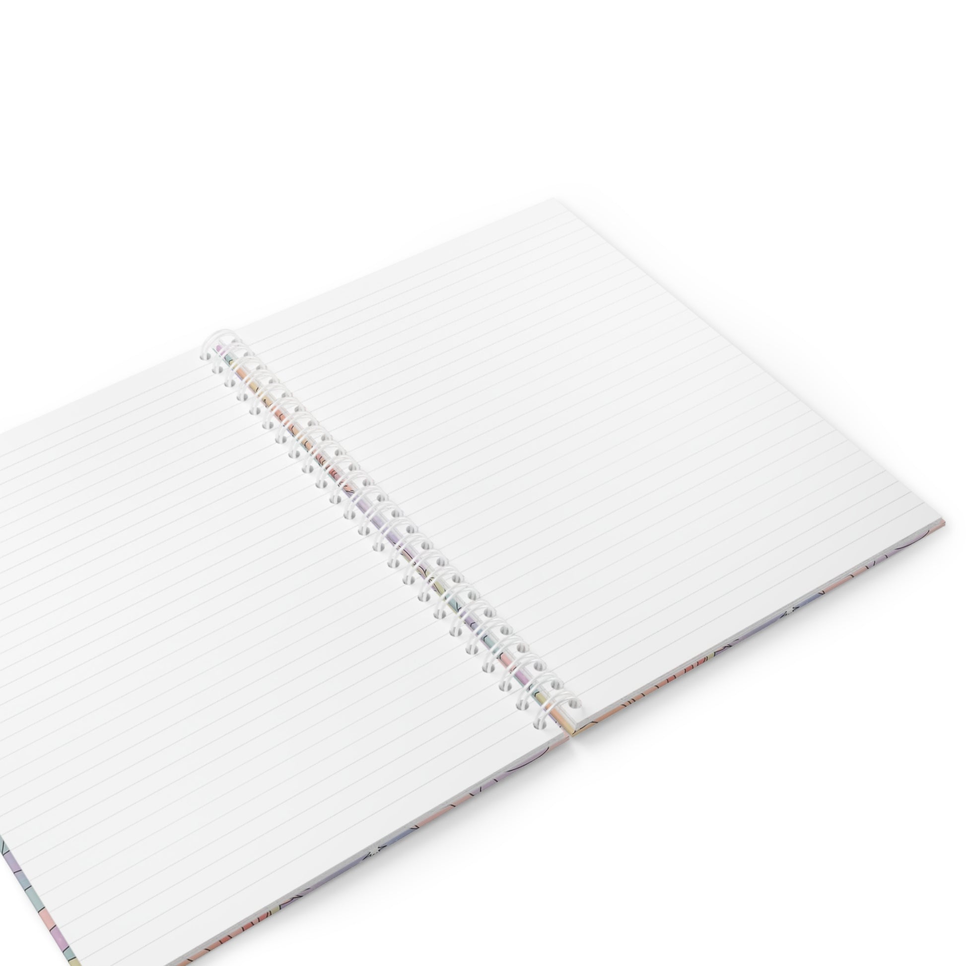 White notebook with decorative stitching on a white background