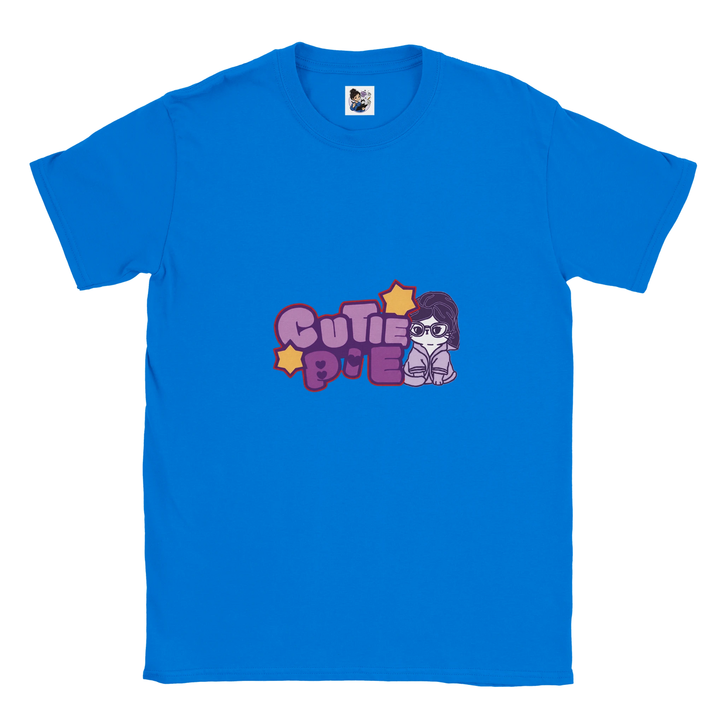 Cute cat graphic t-shirt featuring the phrase "Cutie Pie" with a playful and colourful design.