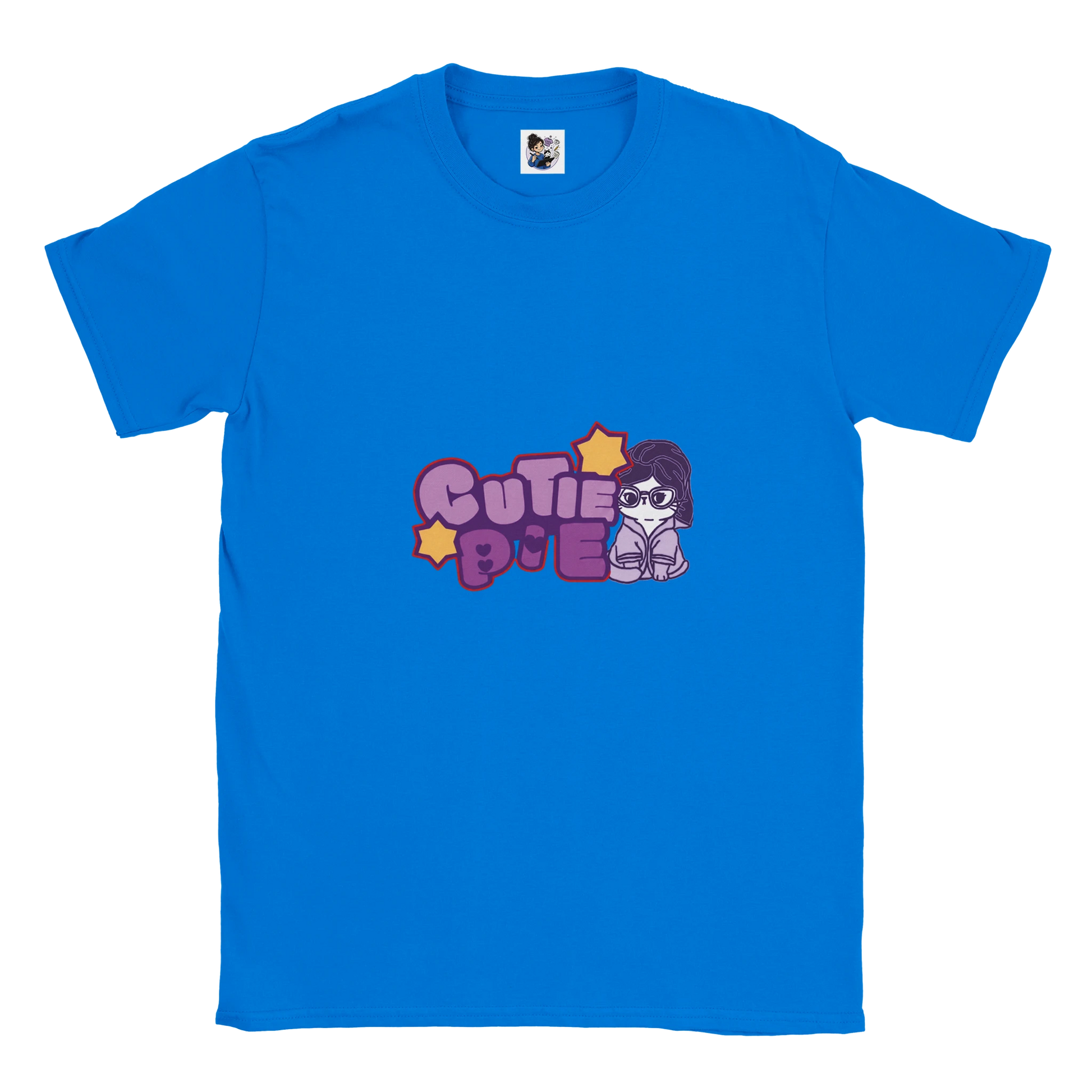 Cute cat graphic t-shirt featuring the phrase "Cutie Pie" with a playful and colourful design.