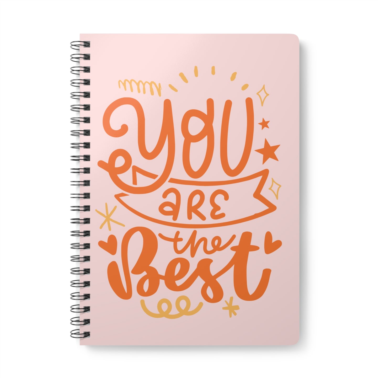 Pink notebook with 'You are the best' text on a white background