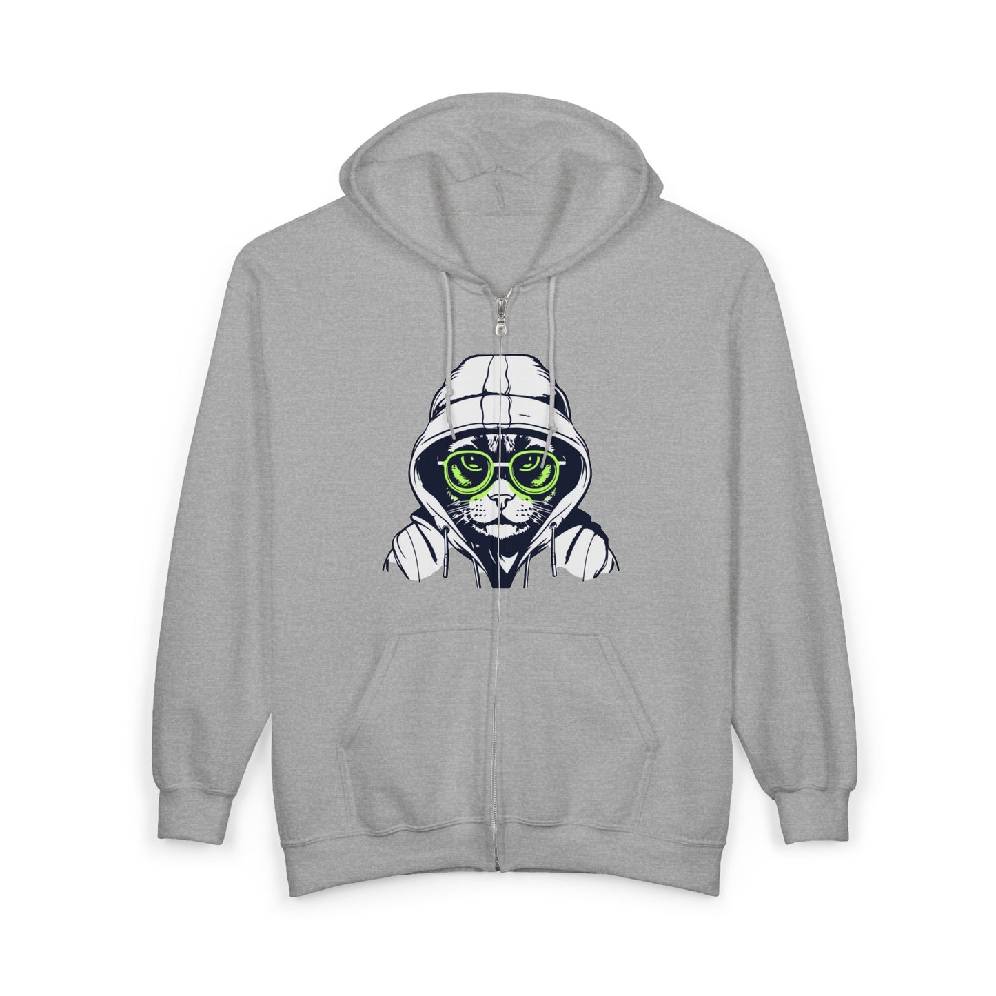 Gray hoodie with a colorful paw print design on a white background