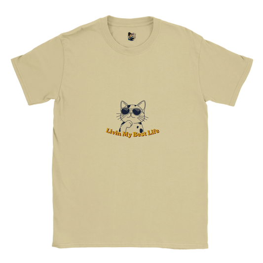 Colourful Living My Best Life cat t-shirt featuring a vibrant graphic cat design, unisex tee for cat lovers and animal enthusiasts.