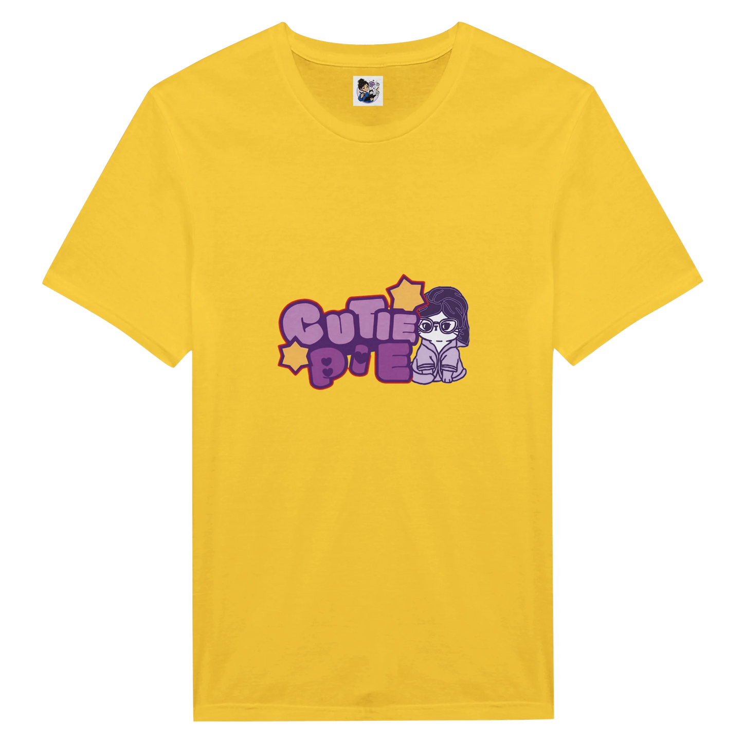 Cute cat graphic t-shirt featuring the phrase "Cutie Pie" with a playful and colourful design.