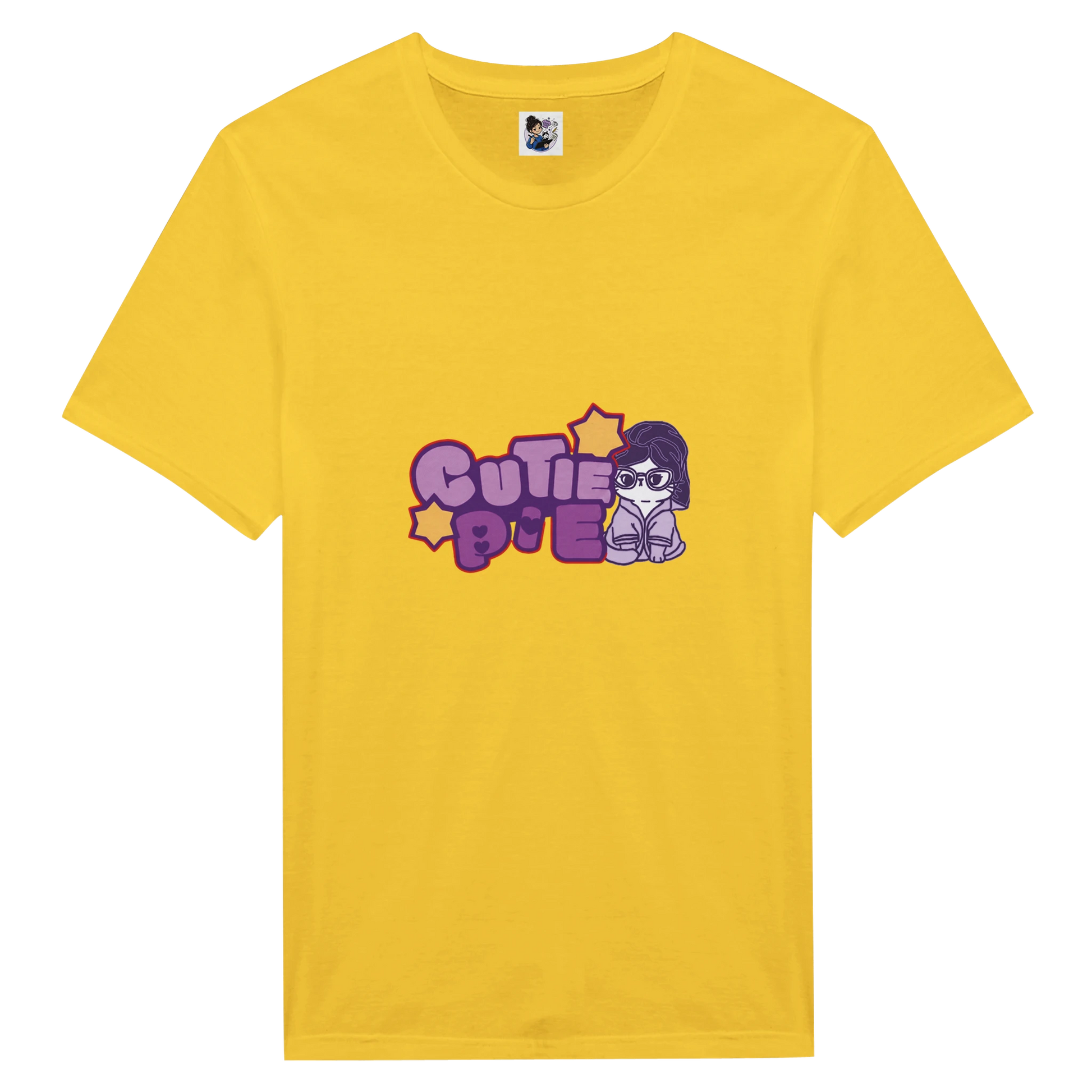 Cute cat graphic t-shirt featuring the phrase "Cutie Pie" with a playful and colourful design.