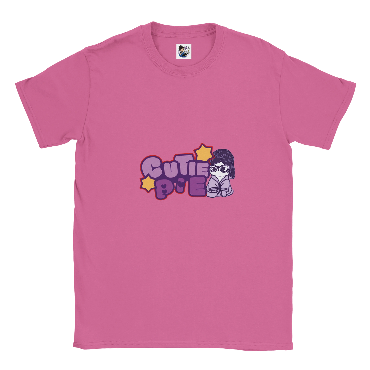 Cute cat graphic t-shirt featuring the phrase "Cutie Pie" with a playful and colourful design.