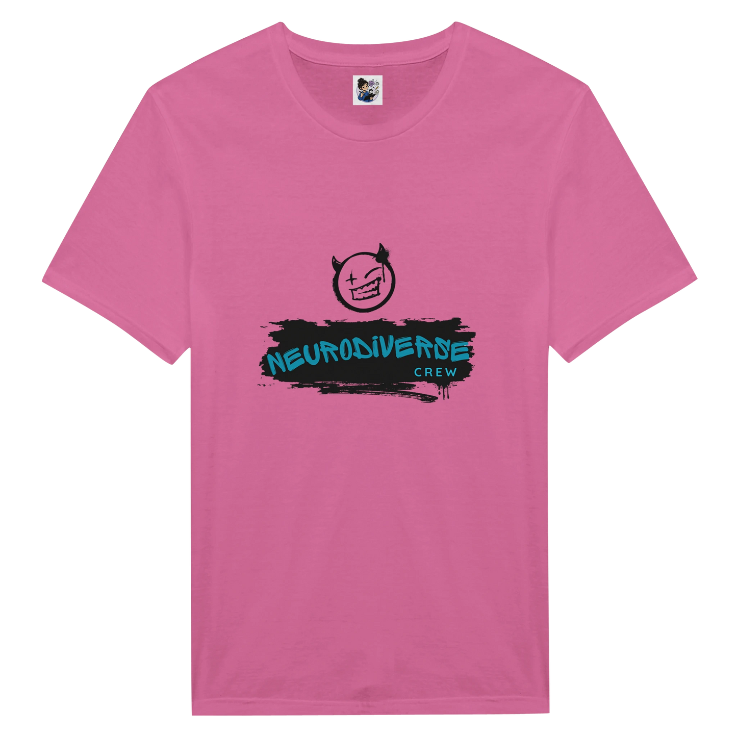 Neurodiverse Crew t-shirt featuring a graffiti-style design celebrating neurodiversity, inclusion, and neurodivergent pride.