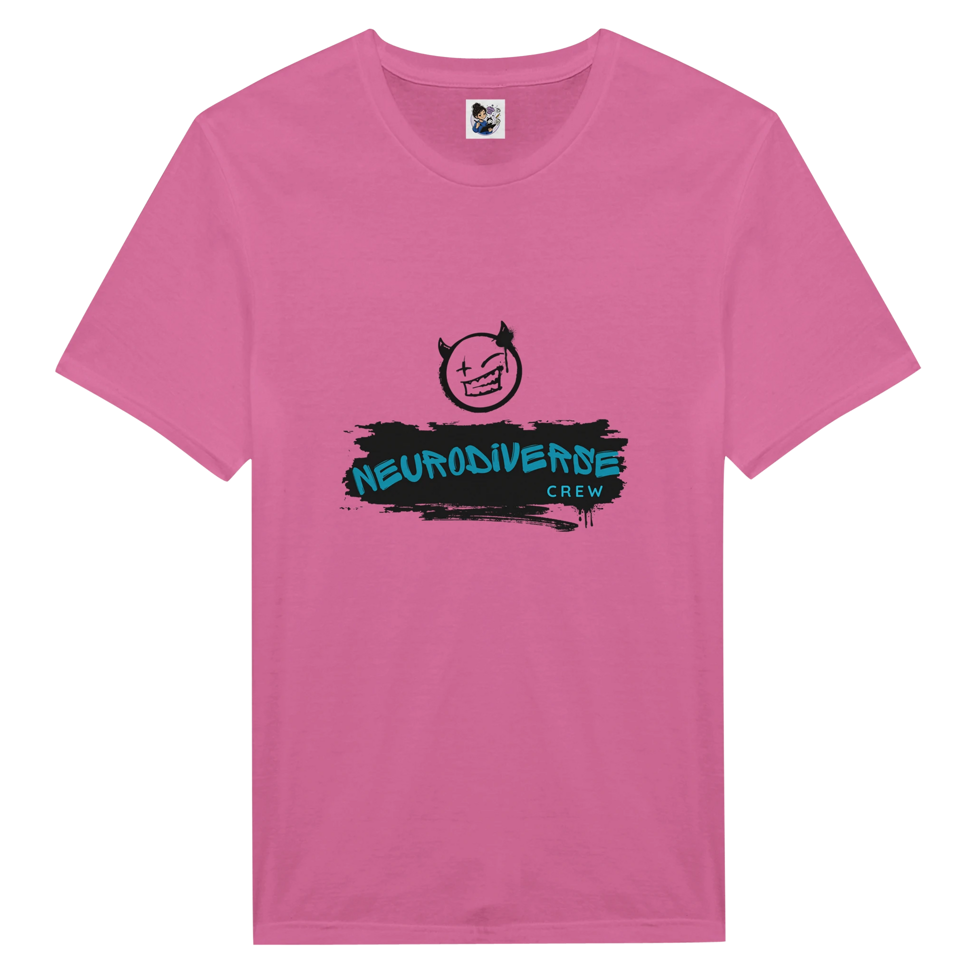Neurodiverse Crew t-shirt featuring a graffiti-style design celebrating neurodiversity, inclusion, and neurodivergent pride.