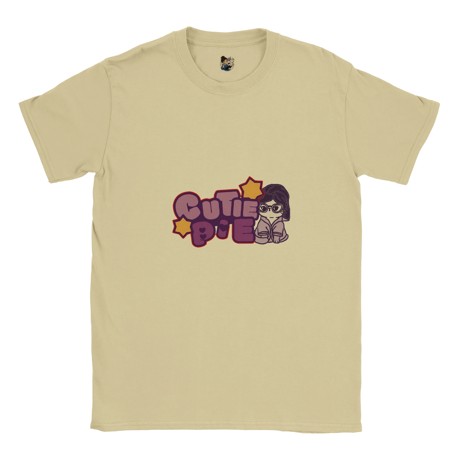 Cute cat graphic t-shirt featuring the phrase "Cutie Pie" with a playful and colourful design.