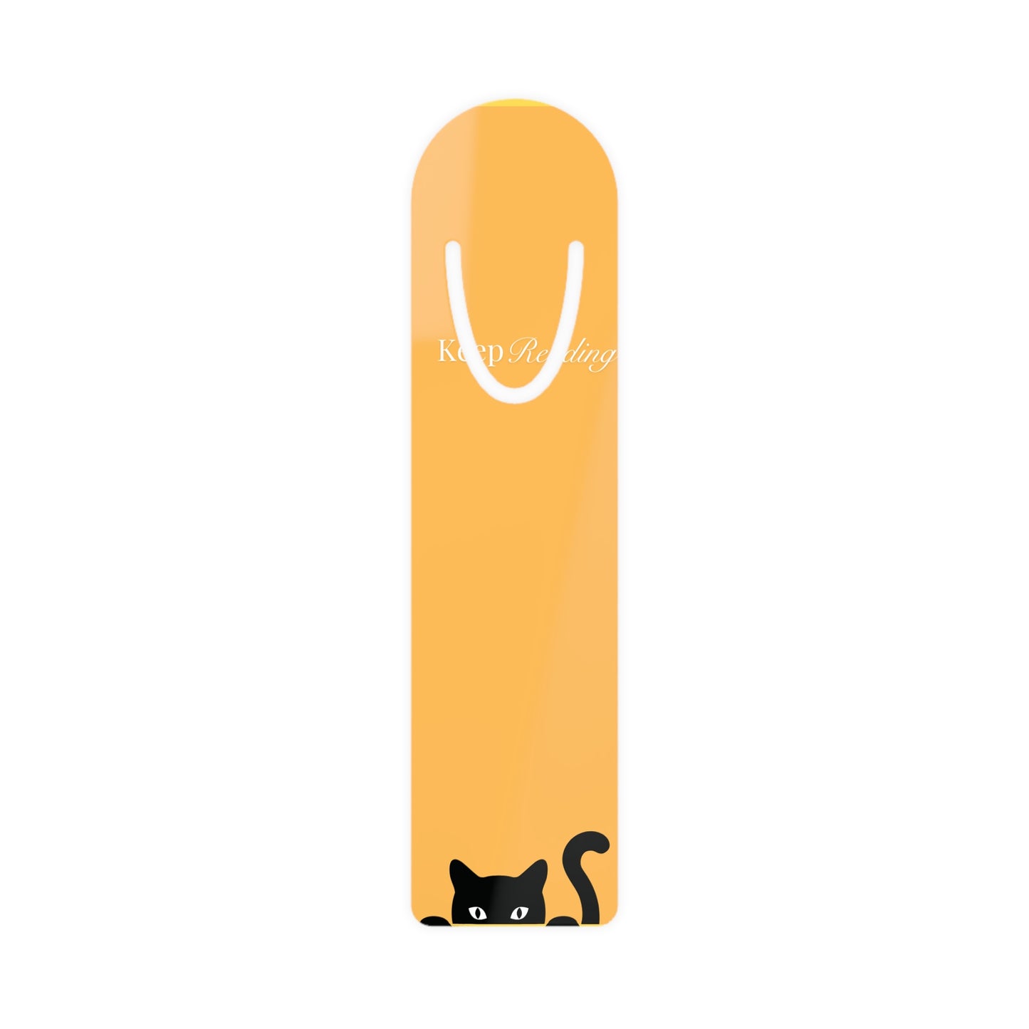 Yellow bookmark with a black cat design and 'Keep Reading' text on a white background