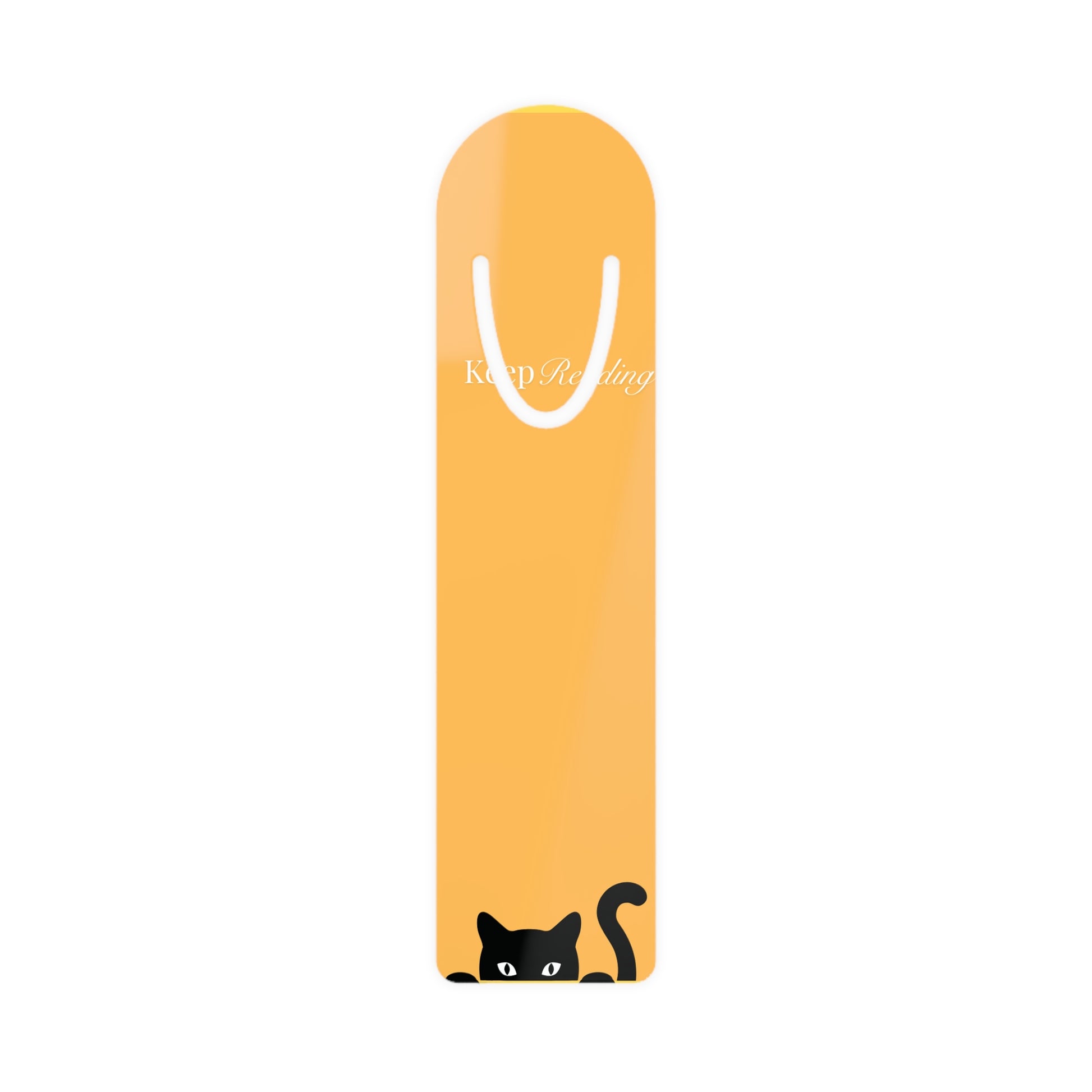 Yellow bookmark with a black cat design and 'Keep Reading' text on a white background