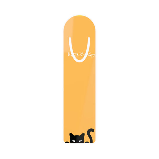 Yellow bookmark with a black cat design and 'Keep Reading' text on a white background