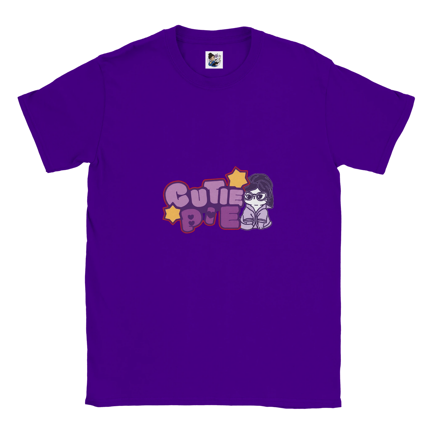 Cute cat graphic t-shirt featuring the phrase "Cutie Pie" with a playful and colourful design.