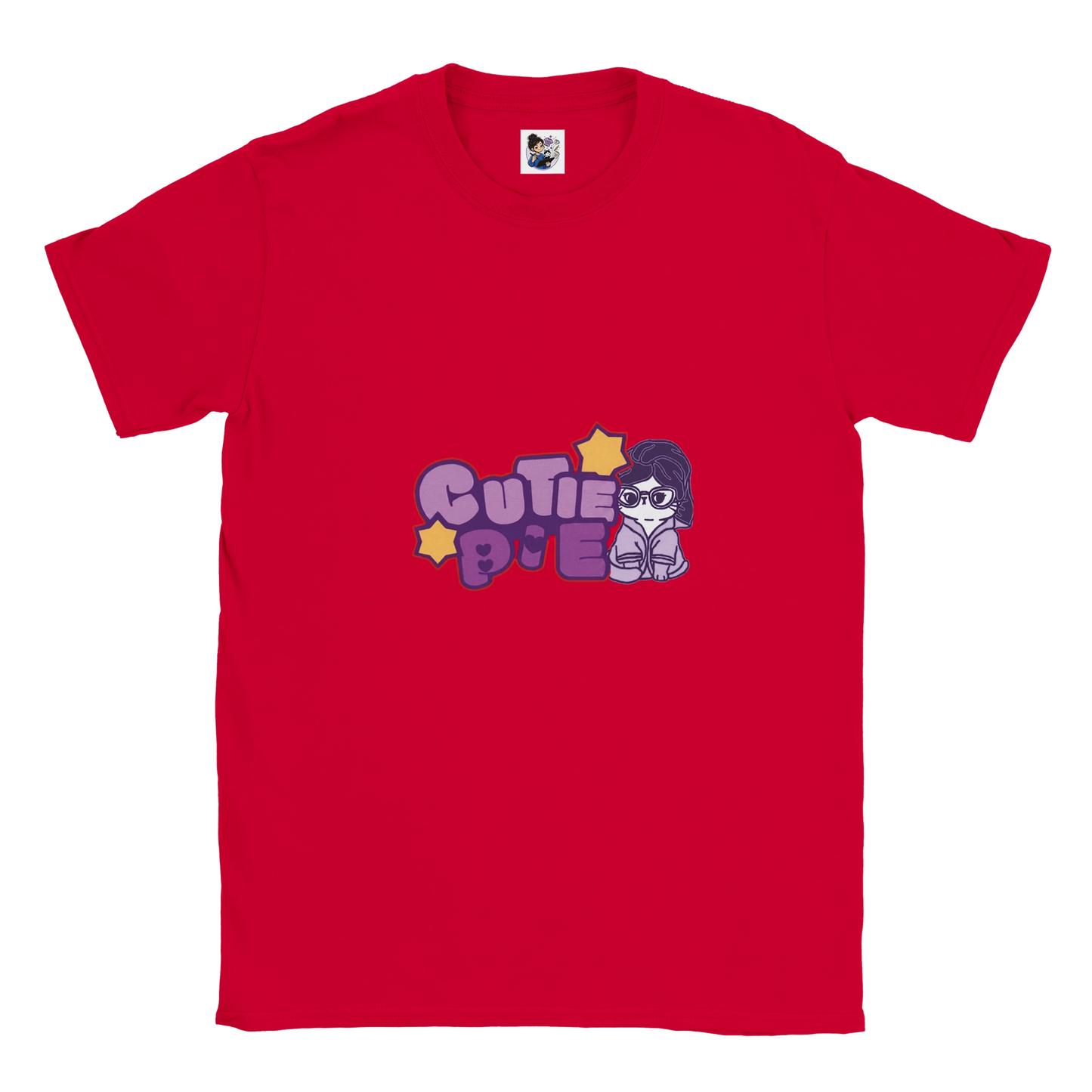 Cute cat graphic t-shirt featuring the phrase "Cutie Pie" with a playful and colourful design.