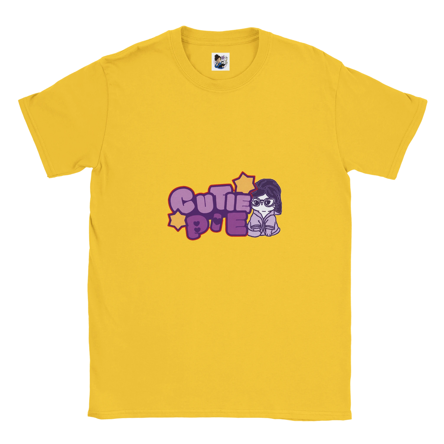 Cute cat graphic t-shirt featuring the phrase "Cutie Pie" with a playful and colourful design.