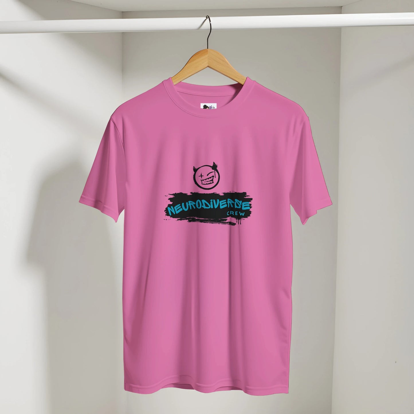 Neurodiverse Crew t-shirt featuring a graffiti-style design celebrating neurodiversity, inclusion, and neurodivergent pride.