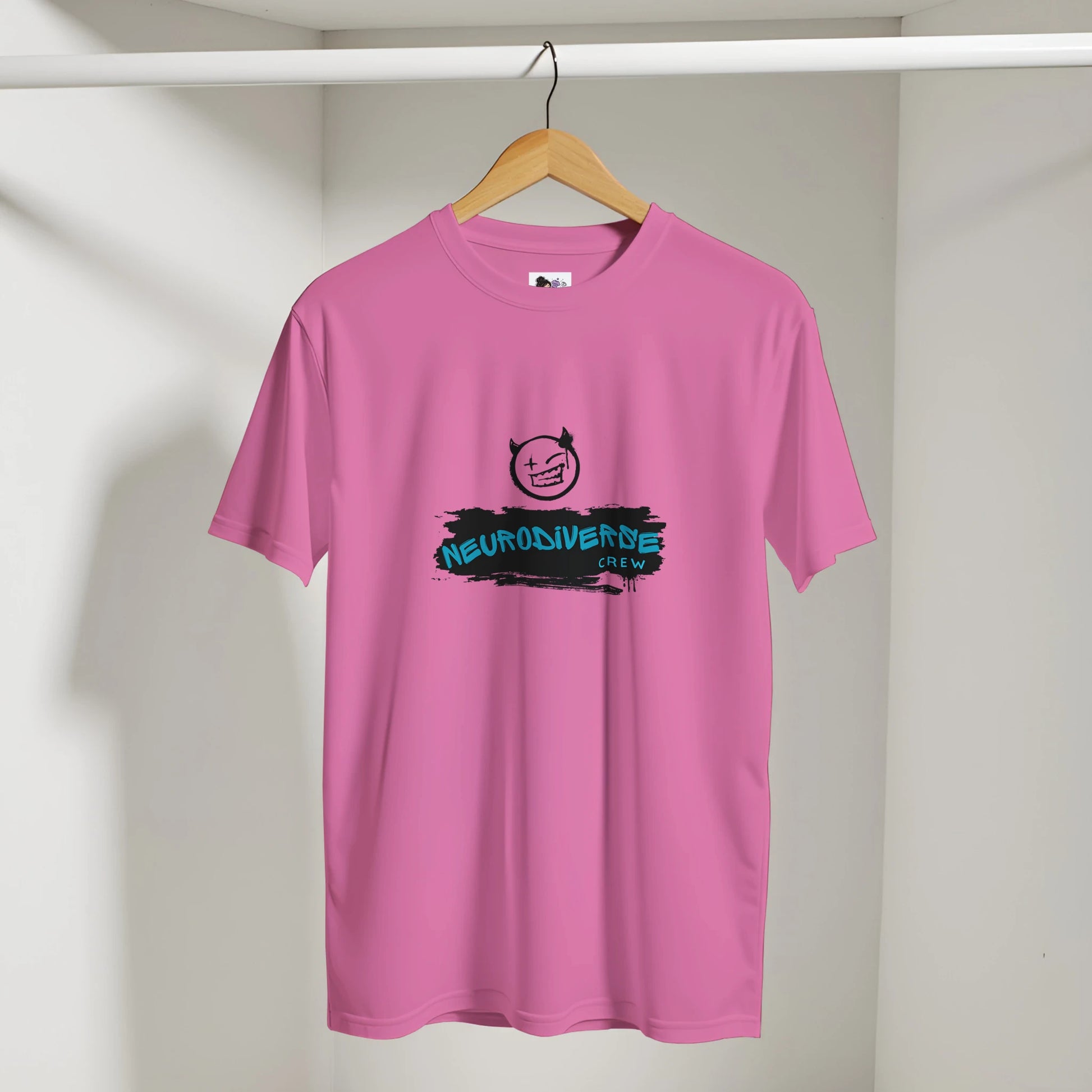 Neurodiverse Crew t-shirt featuring a graffiti-style design celebrating neurodiversity, inclusion, and neurodivergent pride.