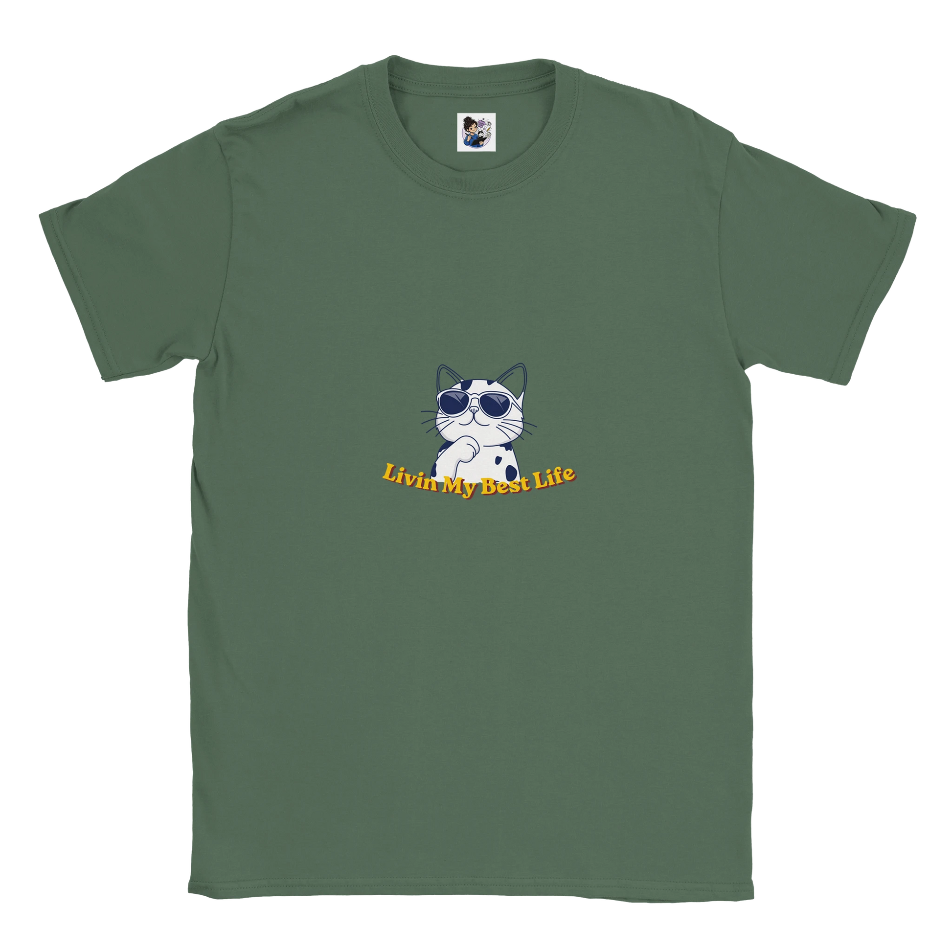 Colourful Living My Best Life cat t-shirt featuring a vibrant graphic cat design, unisex tee for cat lovers and animal enthusiasts.